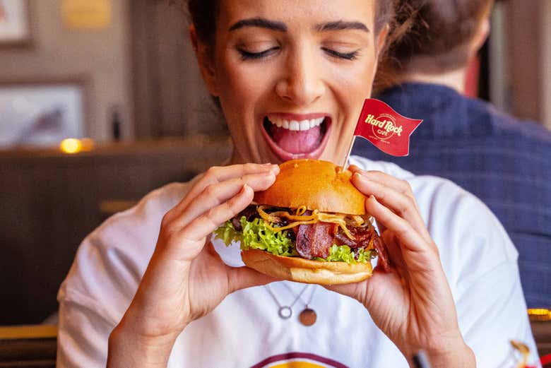 Enjoying a burger at the Hard Rock Cafe Roma
