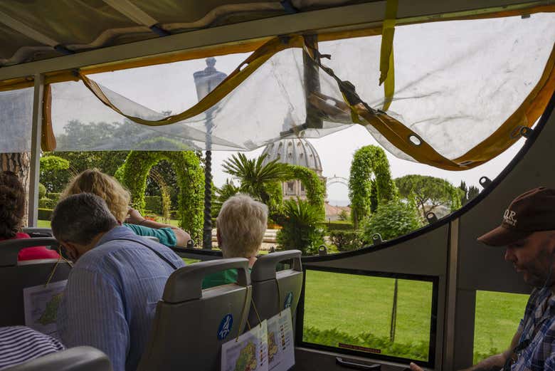 Admiring the Vatican Gardens from the minibus